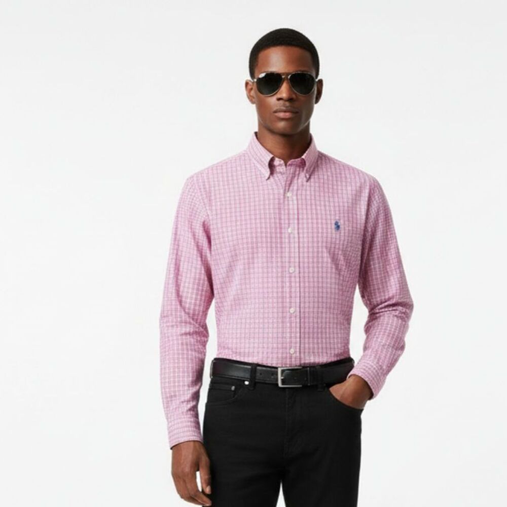 Ralph Lauren Men’s Blue White Red Plaid Long Sleeve Button Up & Down Shirt NEW S
